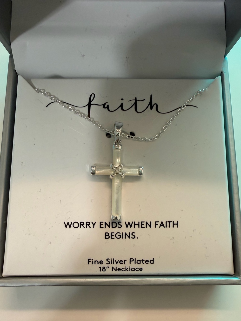 Gratitude & Grace Crystal Mother-of-Pearl Cross Pendant Necklace